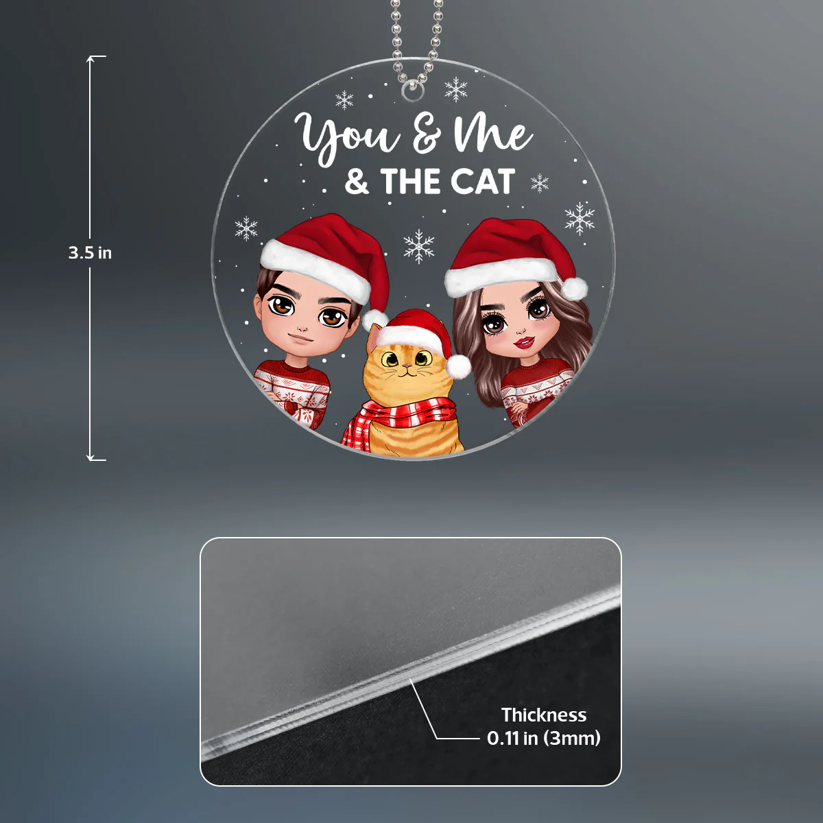 You Me & The Cats Doll Couple Peeking With Fluffy Cat Personalized Circle Acrylic Ornament - Image 4