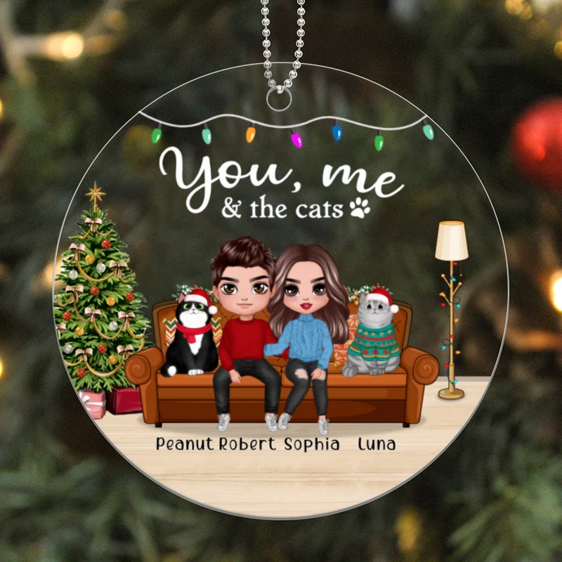 You Me & The Cats On Sofa Christmas Personalized Acrylic Ornament - Image 4