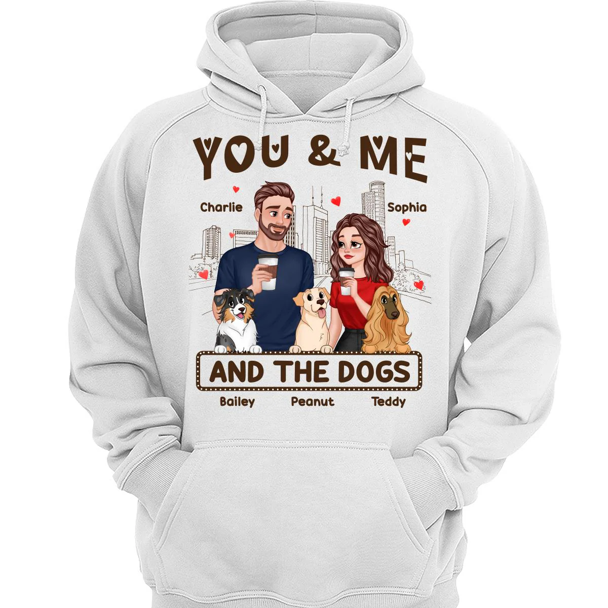 You Me & The Dog Cartoon Couple Hand In Hand Personalized Shirt - Image 3