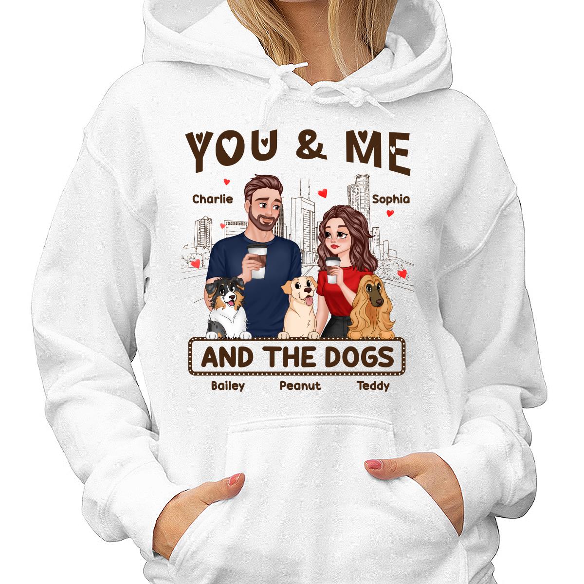 You Me & The Dog Cartoon Couple Hand In Hand Personalized Shirt - Image 4