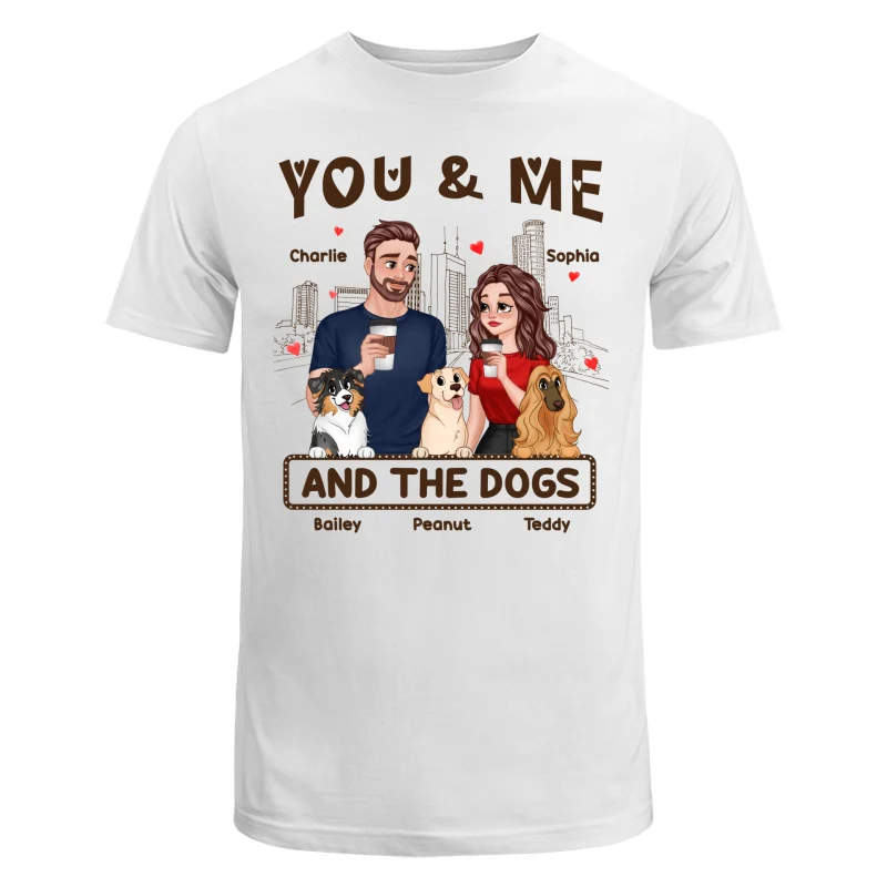 You Me & The Dog Cartoon Couple Hand In Hand Personalized Shirt - Image 5
