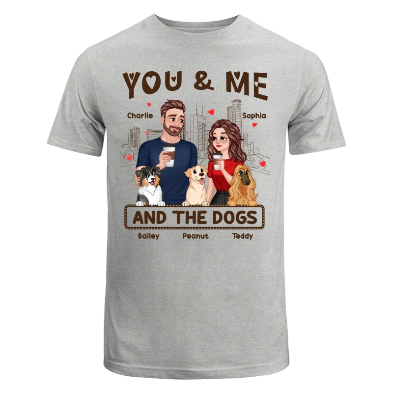 You Me & The Dog Cartoon Couple Hand In Hand Personalized Shirt - Image 6