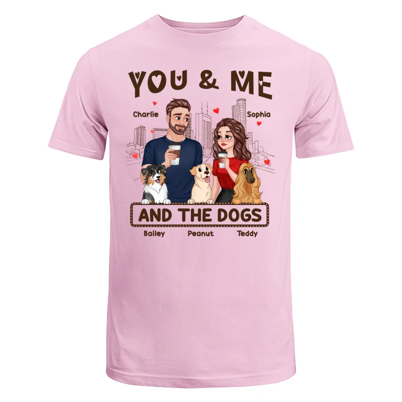 You Me & The Dog Cartoon Couple Hand In Hand Personalized Shirt - Image 7