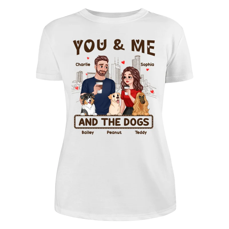 You Me & The Dog Cartoon Couple Hand In Hand Personalized Shirt - Image 9