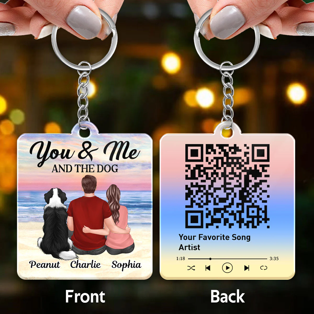 You Me The Dogs Cats Back View Favorite Song QR Code Personalized Acrylic Keychain - Image 3