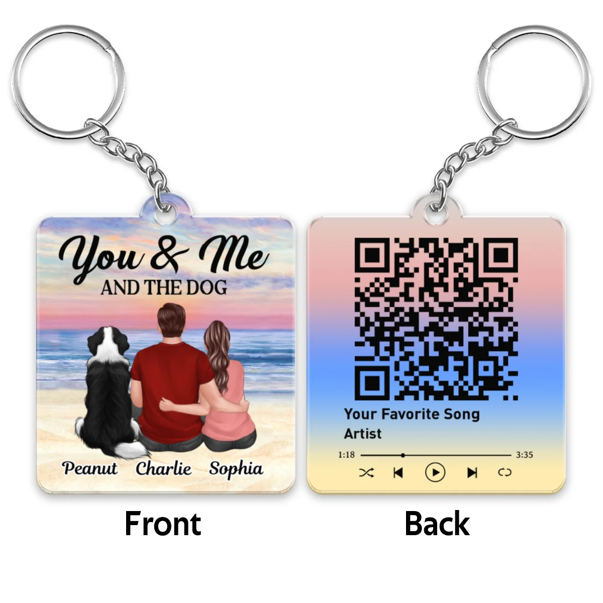 You Me The Dogs Cats Back View Favorite Song QR Code Personalized Acrylic Keychain - Image 4