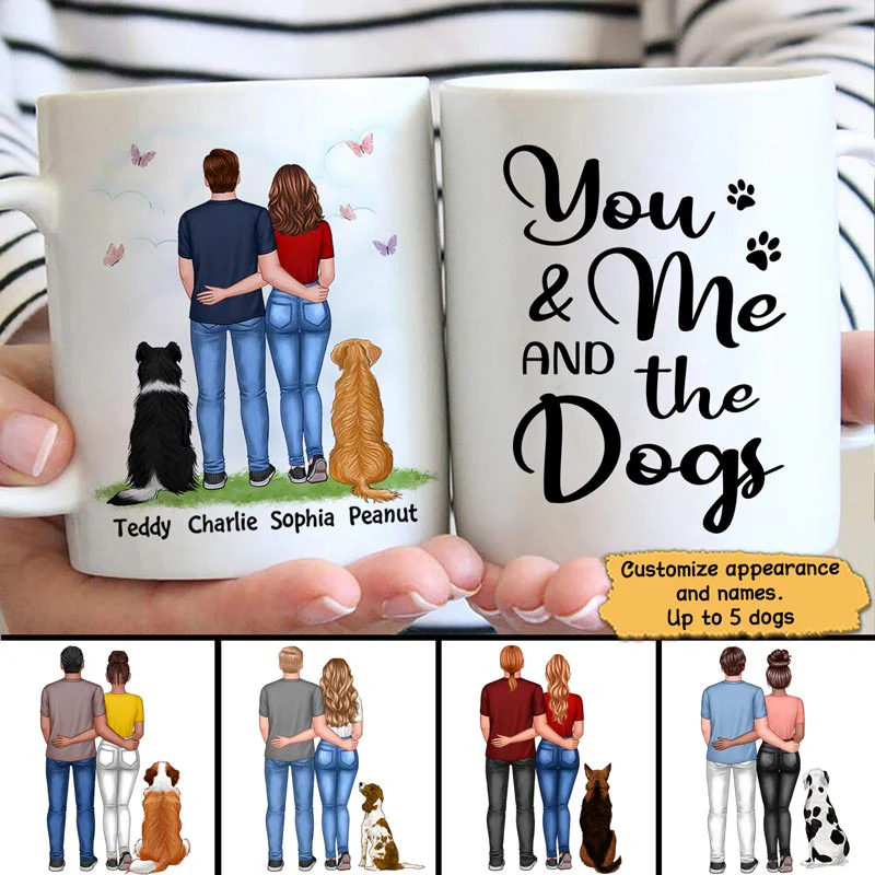 You Me & The Dogs Couple Back View Standing Personalized Mug - Image 3
