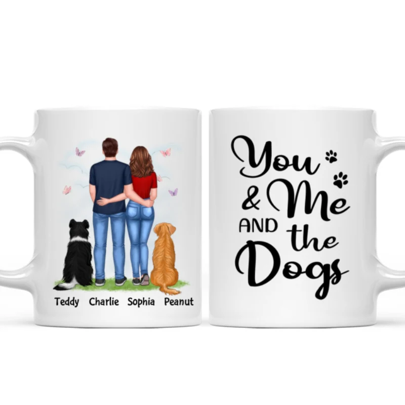 You Me & The Dogs Couple Back View Standing Personalized Mug - Image 4