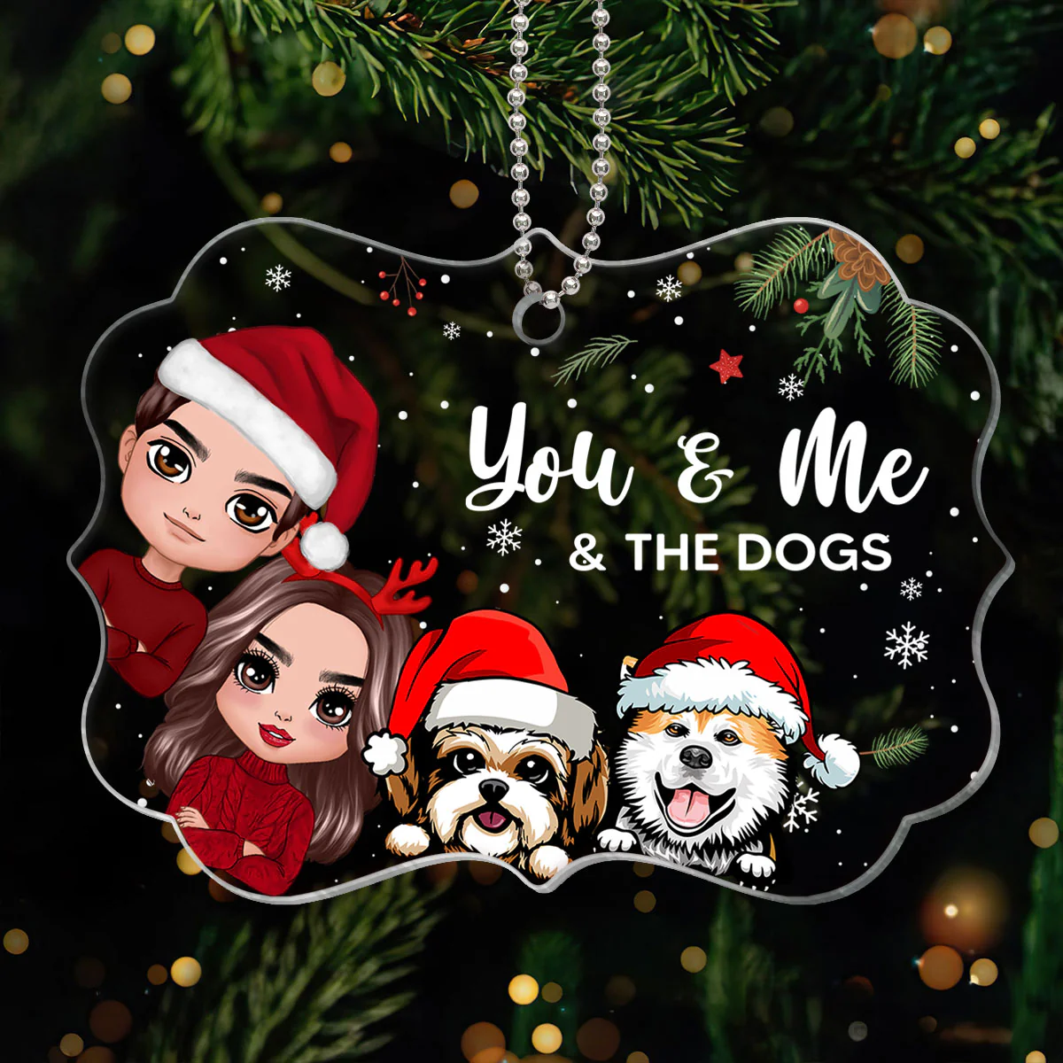 You Me & The Dogs Peeking Christmas Personalized Acrylic Ornament - Image 2