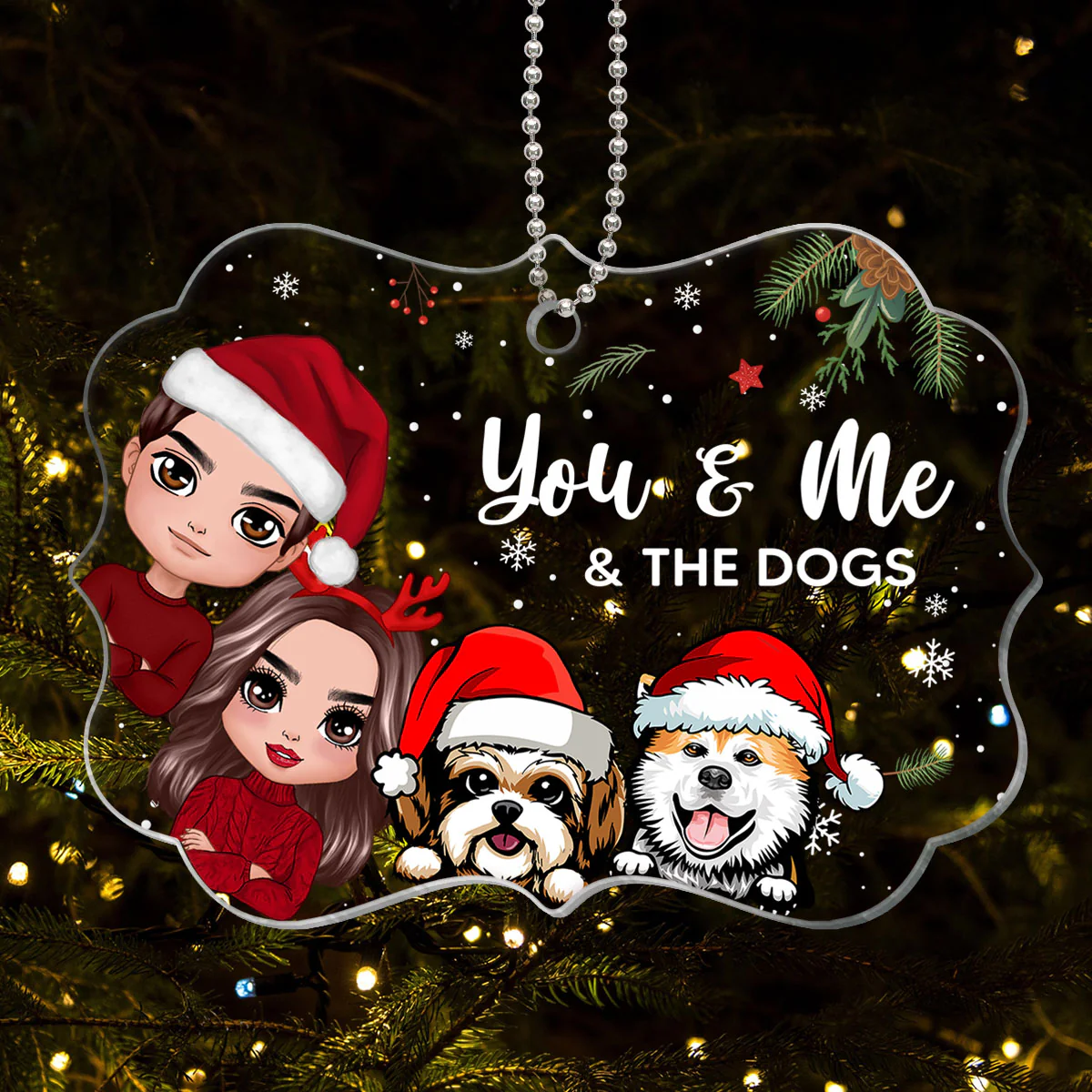 You Me & The Dogs Peeking Christmas Personalized Acrylic Ornament - Image 3