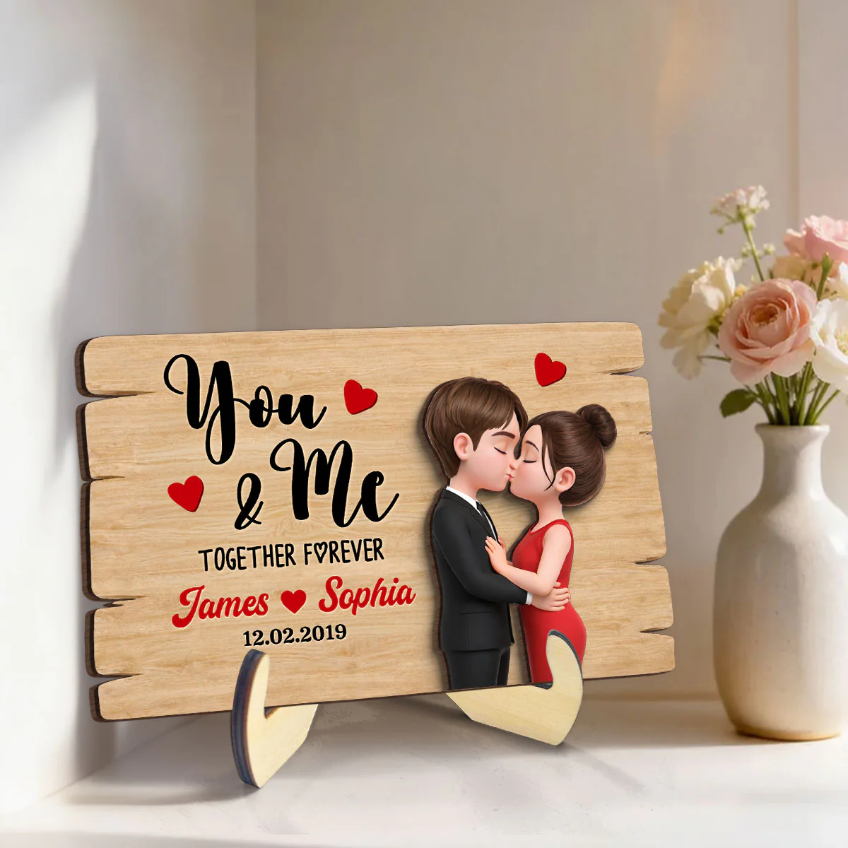 You & Me Together Forever - Personalized 2-Layered Wooden Plaque - Anniversary, Valentine's Day Gift, Gift For Him, Gift For Her - Image 4