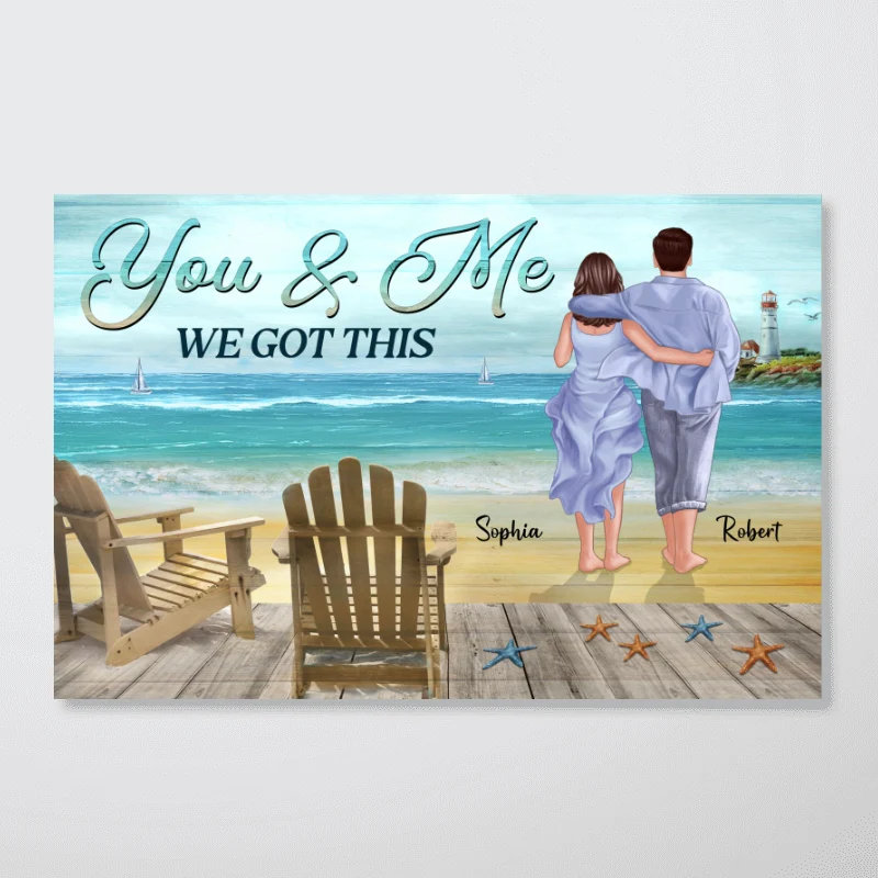 You & Me We Got This Back View Couple Walking On The Beach Personalized Horizontal Poster - Image 4