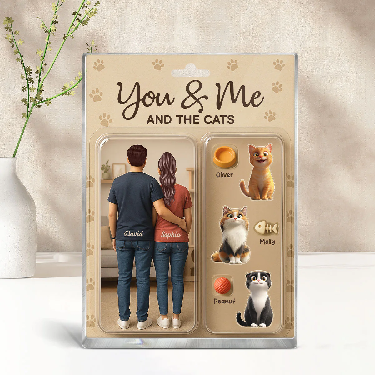You & Me We Got This Cat Lover Couple Realistic Figures Style Personalized Acrylic Block Plaque