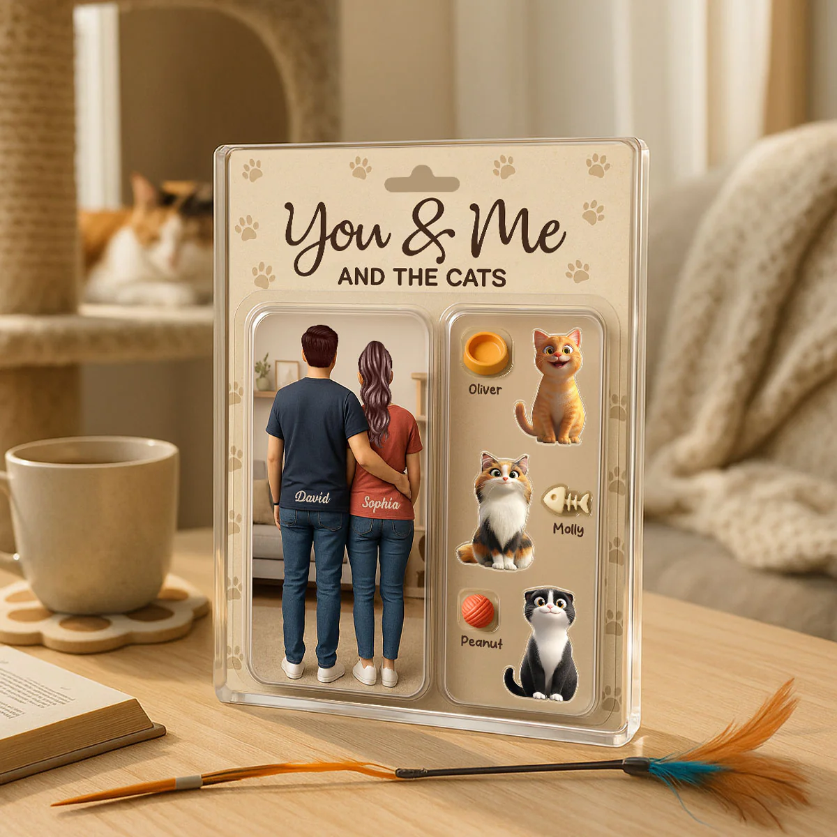 You & Me We Got This Cat Lover Couple Realistic Figures Style Personalized Acrylic Block Plaque - Image 3