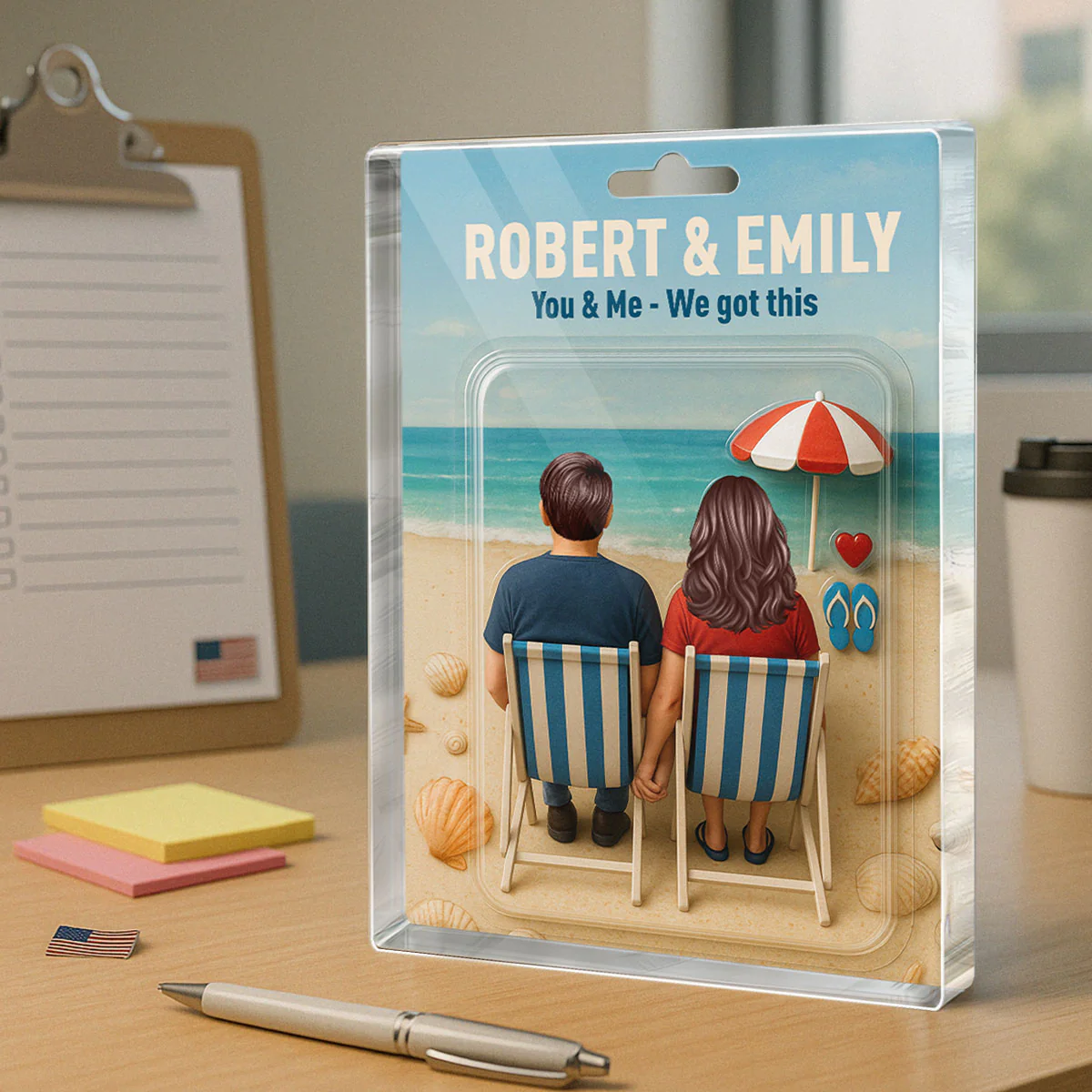 You & Me We Got This Couple At Beach Realistic Figures Style Personalized Acrylic Block Plaque - Image 2