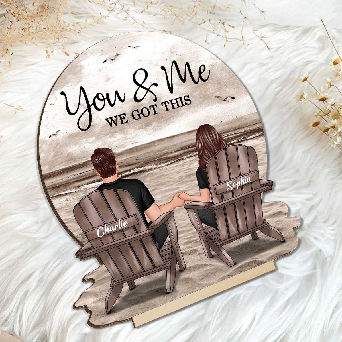 You & Me We Got This Couple Back View Sitting At Beach Landscape Personalized Standing Wooden Plaque - Image 5
