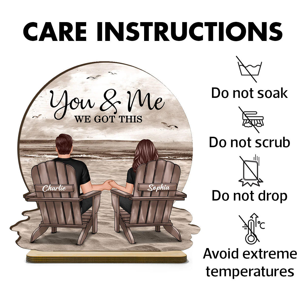 You & Me We Got This Couple Back View Sitting At Beach Landscape Personalized Standing Wooden Plaque - Image 7