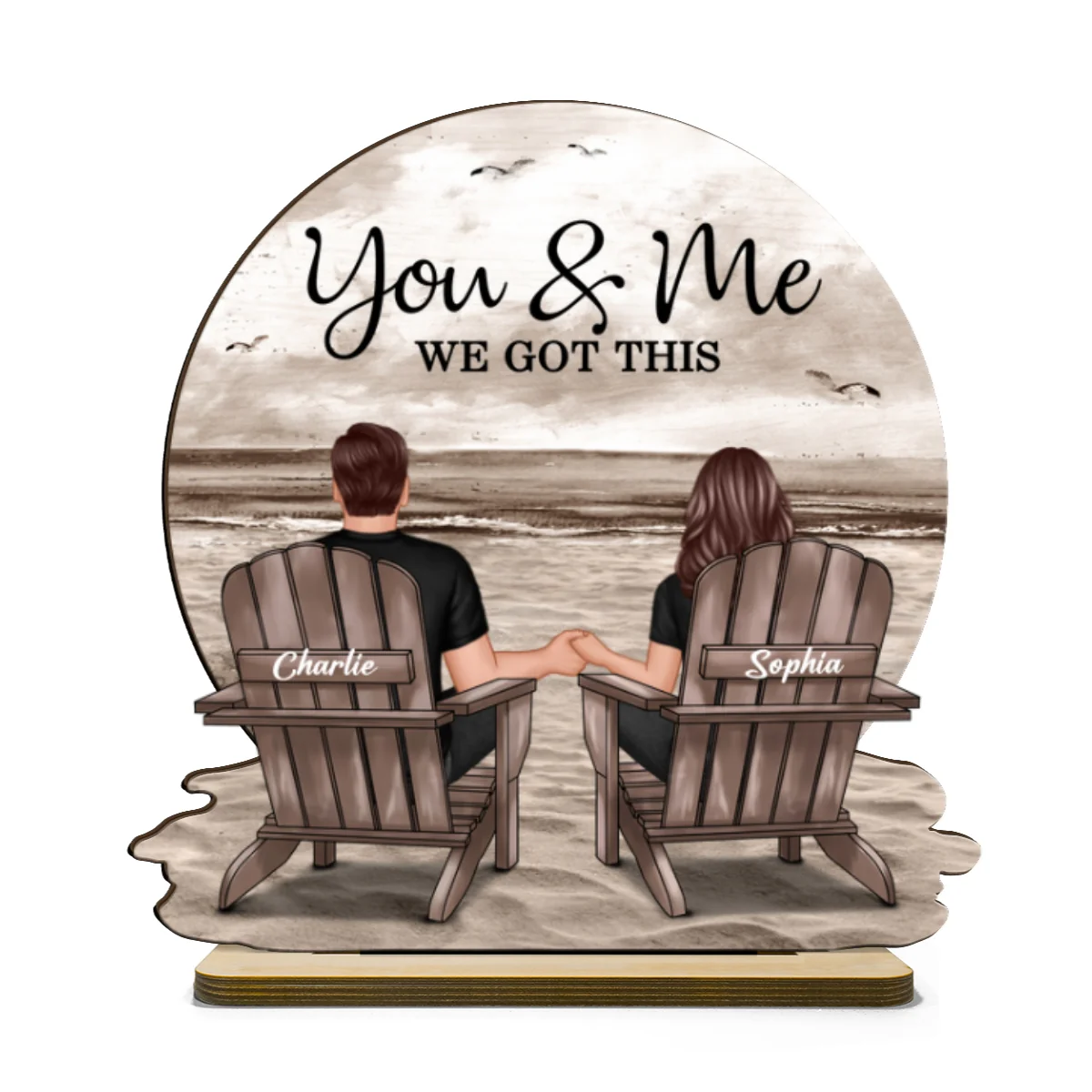 You & Me We Got This Couple Back View Sitting At Beach Landscape Personalized Standing Wooden Plaque - Image 8