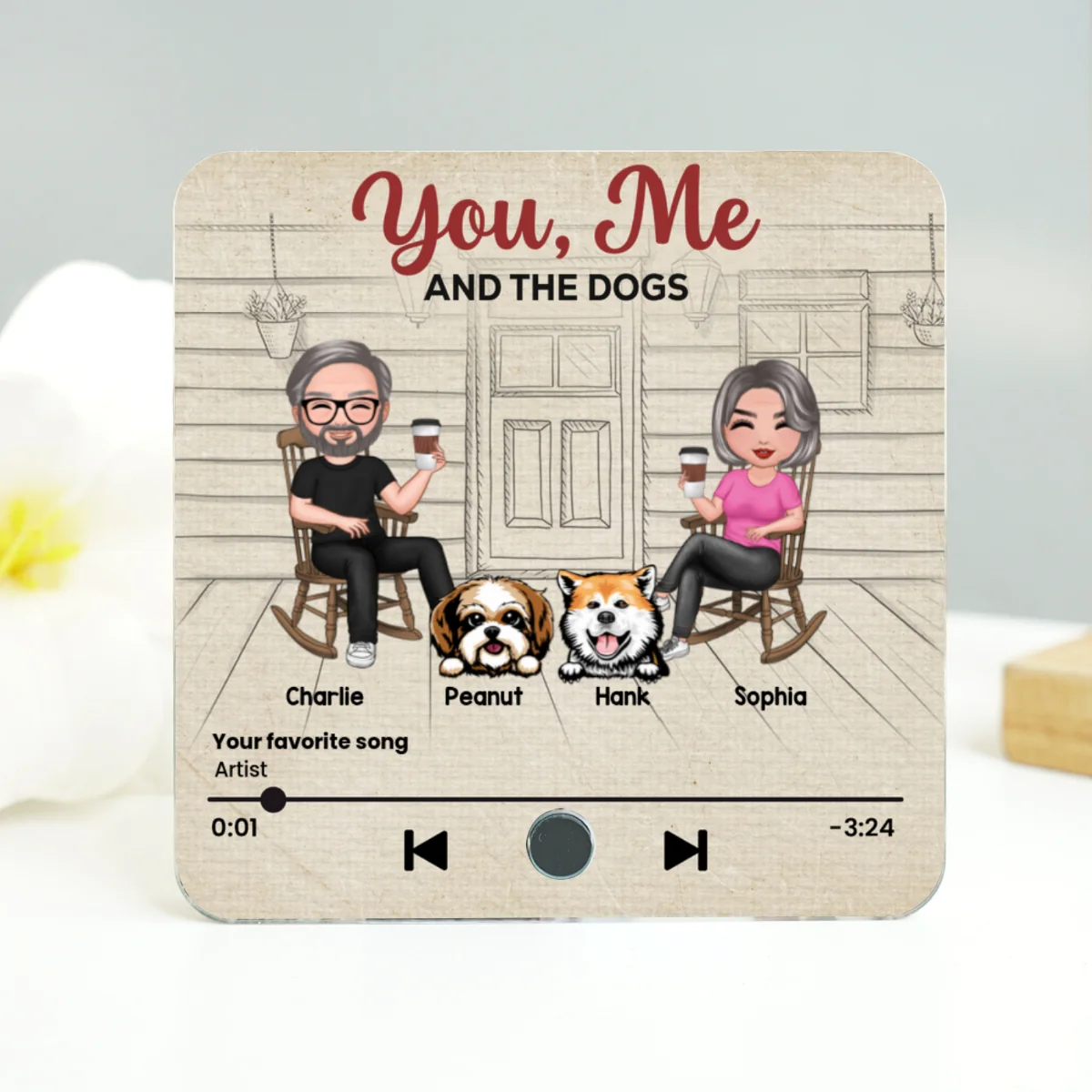 You Me We Got This Couple & Dogs Front Porch Personalized Music Fridge Magnet - Image 9