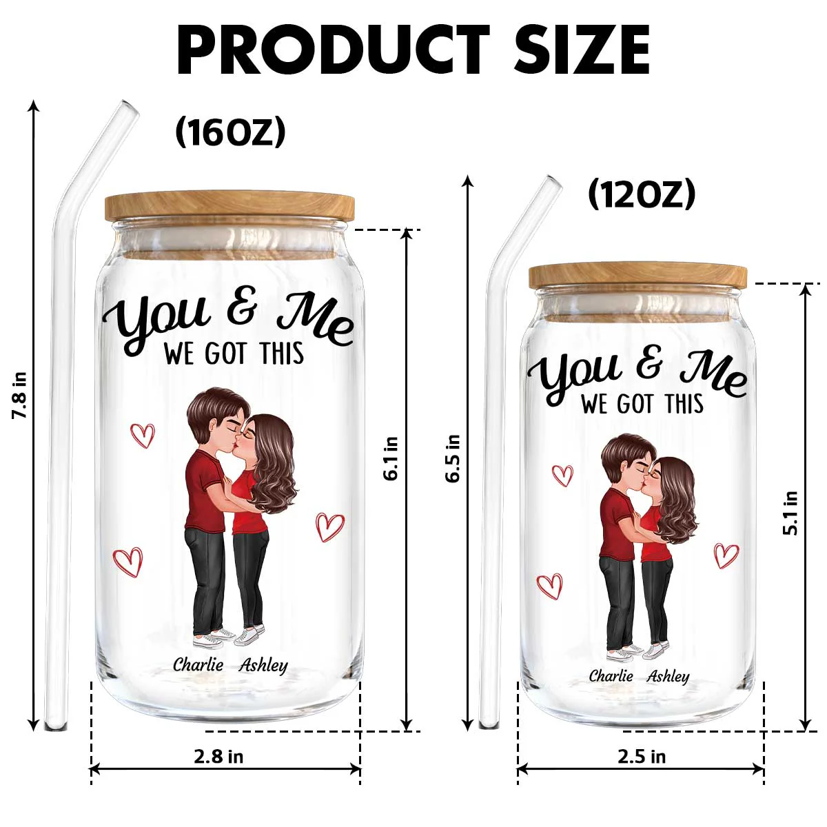 You & Me We Got This Couple Kissing Gift For Him Gift For Her Personalized Clear Glass Can - Image 10