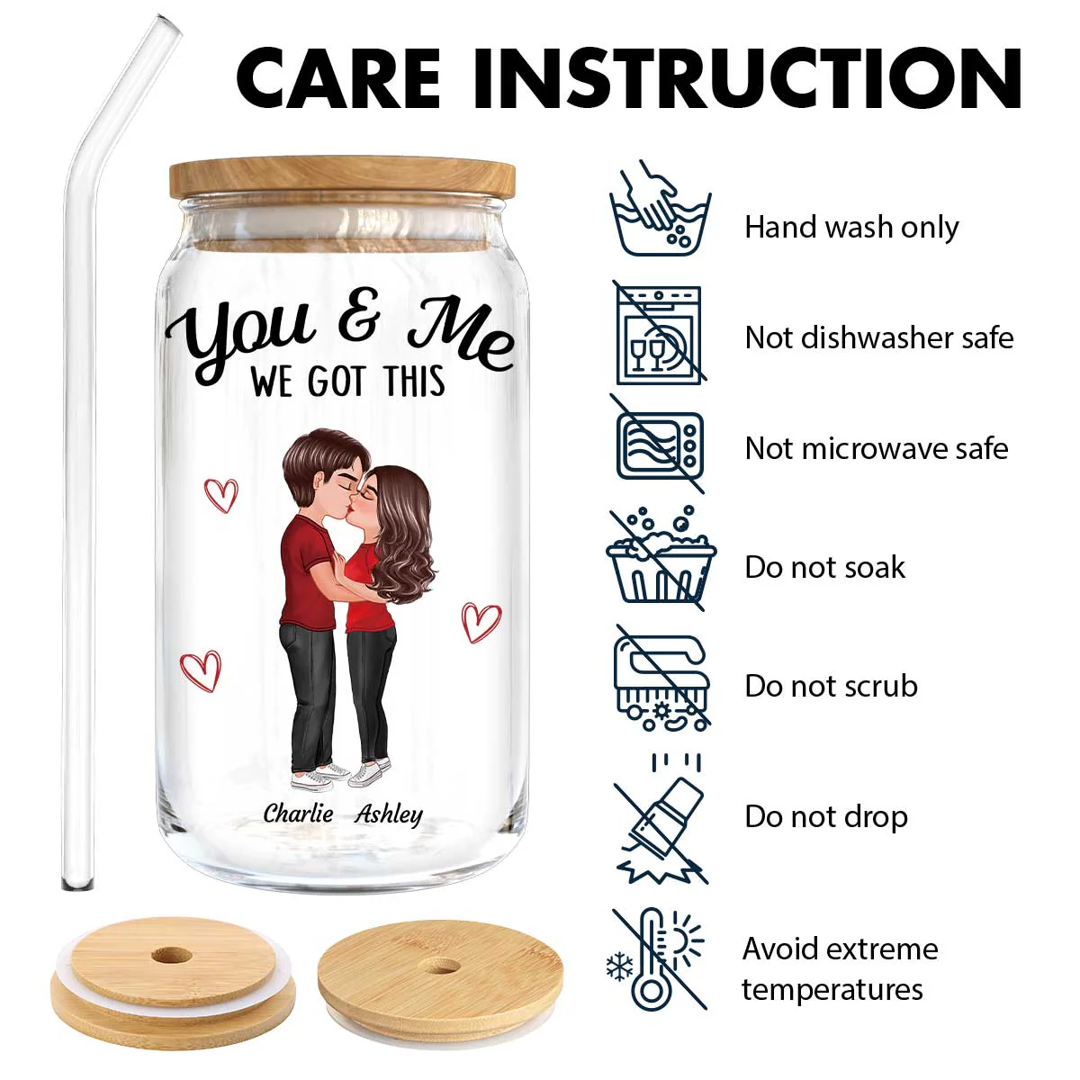 You & Me We Got This Couple Kissing Gift For Him Gift For Her Personalized Clear Glass Can - Image 11