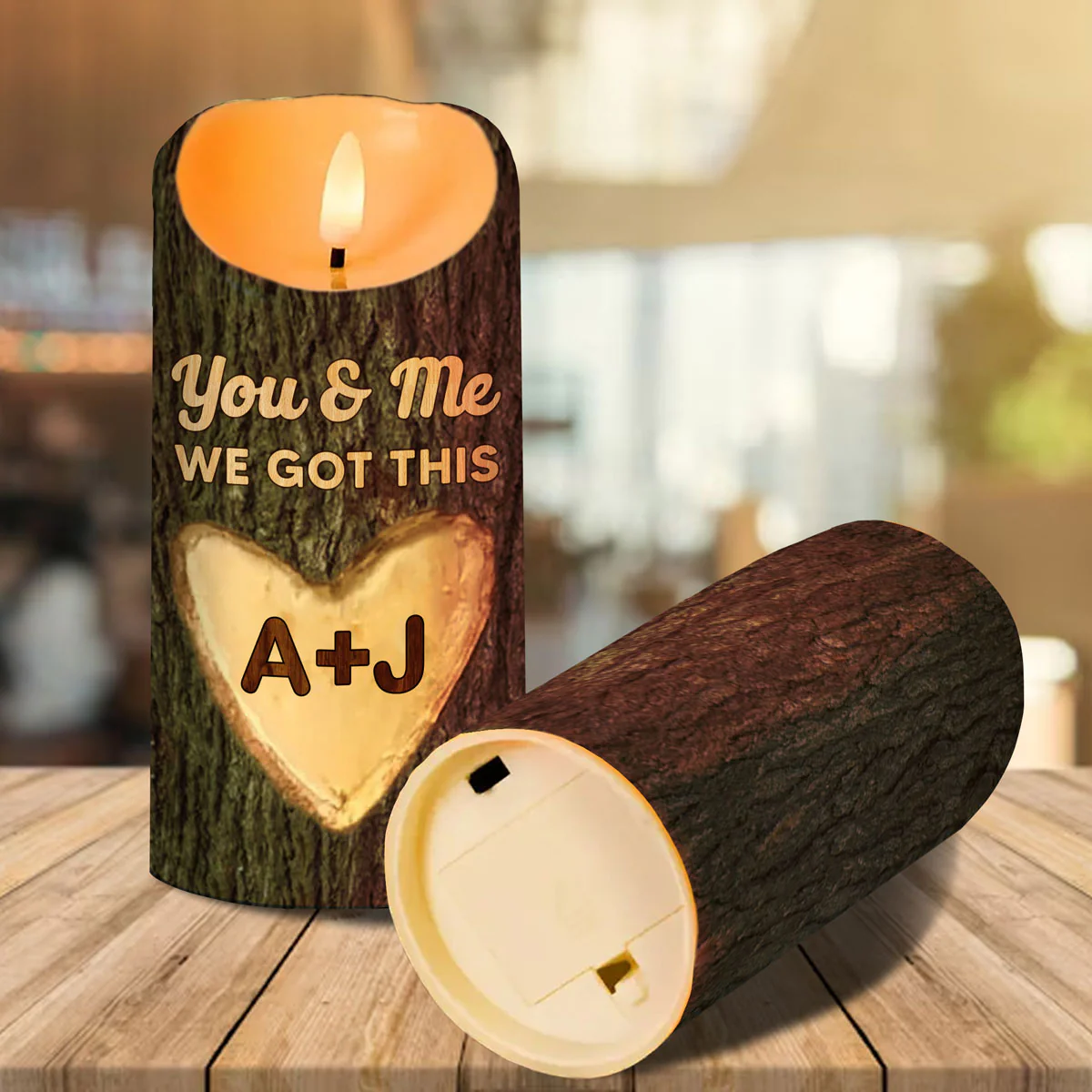 You & Me We Got This Couple Name Carved On Tree Personalized LED Candle - Image 3