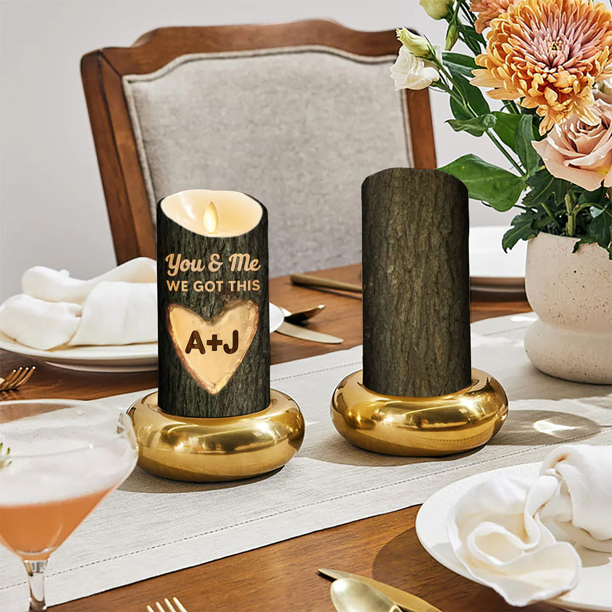 You & Me We Got This Couple Name Carved On Tree Personalized LED Candle - Image 6