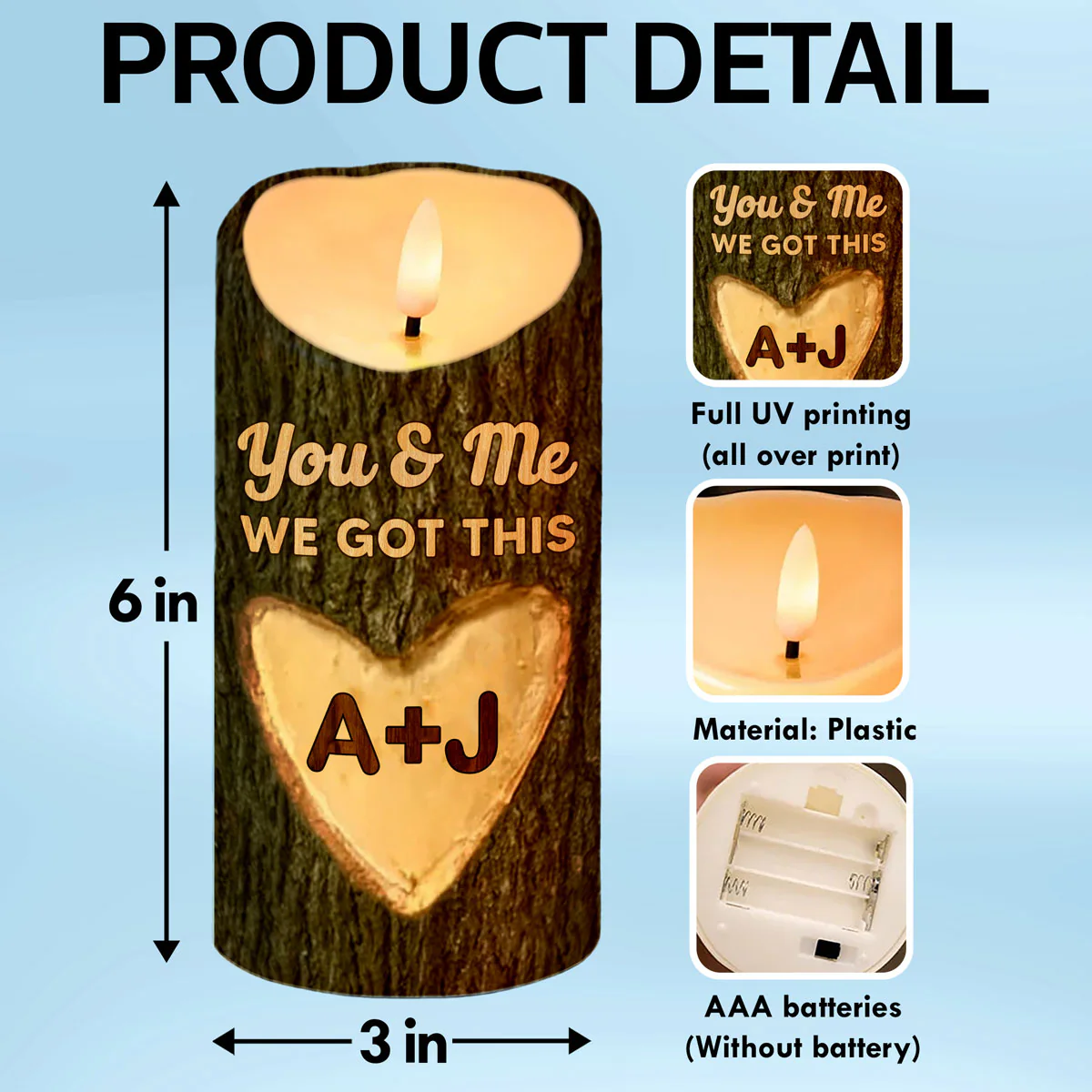 You & Me We Got This Couple Name Carved On Tree Personalized LED Candle - Image 7