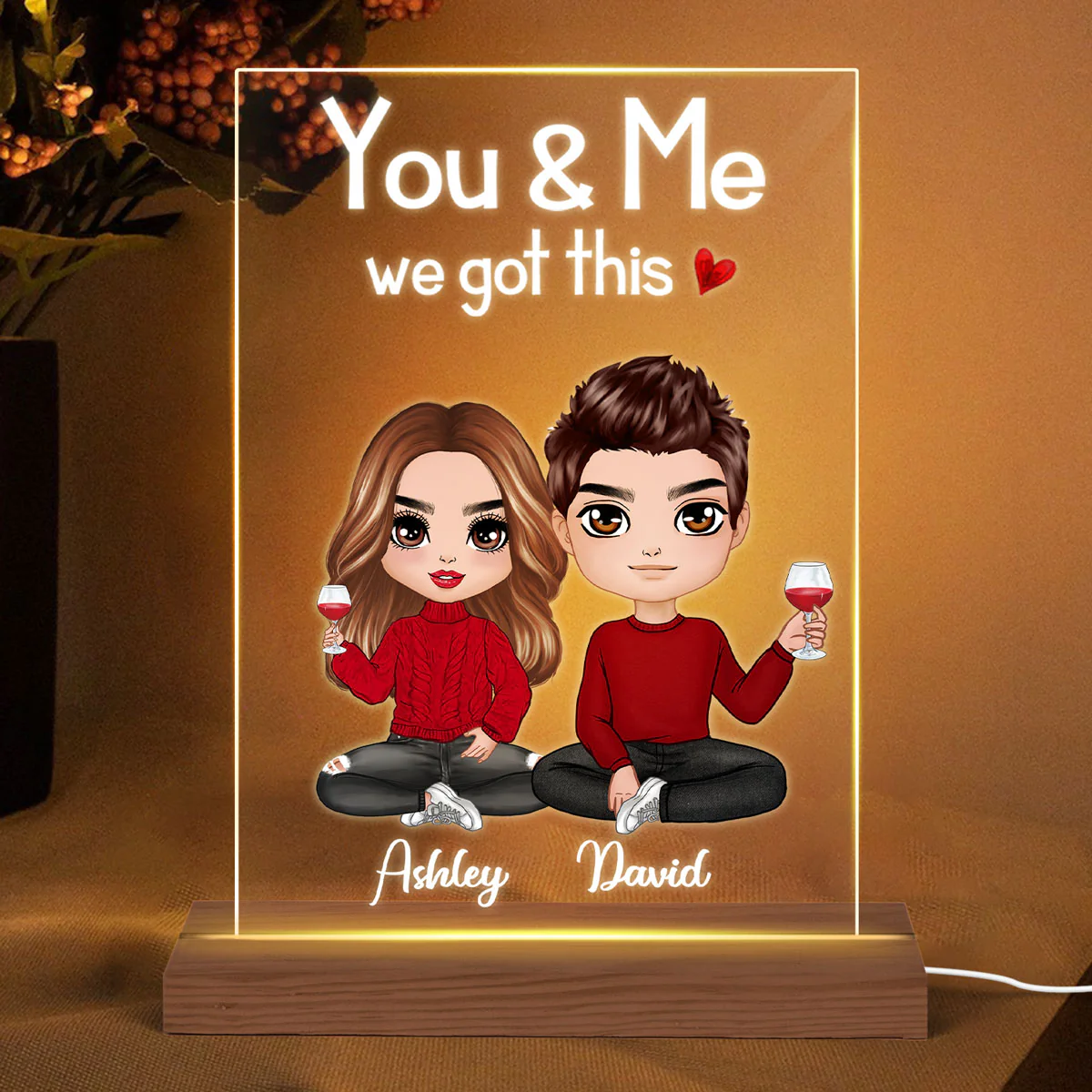 You & Me We Got This Doll Couple Sitting Gift For Him Gift For Her Personalized Rectangle Acrylic Plaque LED Lamp Night Light - Image 2