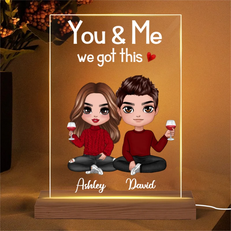 You & Me We Got This Doll Couple Sitting Gift For Him Gift For Her Personalized Rectangle Acrylic Plaque LED Lamp Night Light - Image 4