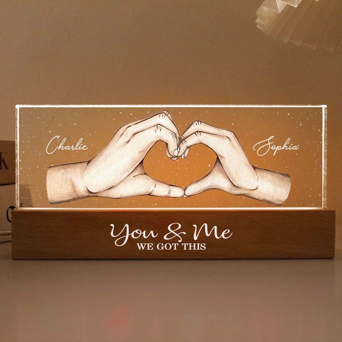 You Me We Got This Heart Hands Personalized Acrylic LED Night Light - Image 2