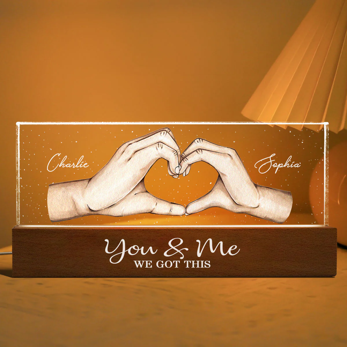 You Me We Got This Heart Hands Personalized Acrylic LED Night Light - Image 3