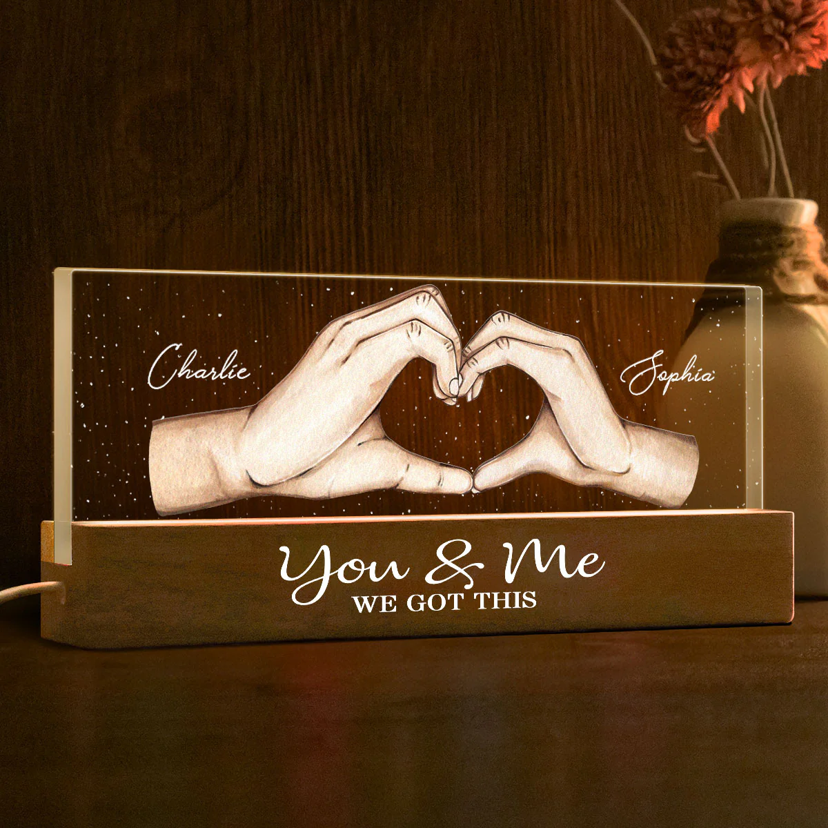 You Me We Got This Heart Hands Personalized Acrylic LED Night Light - Image 4