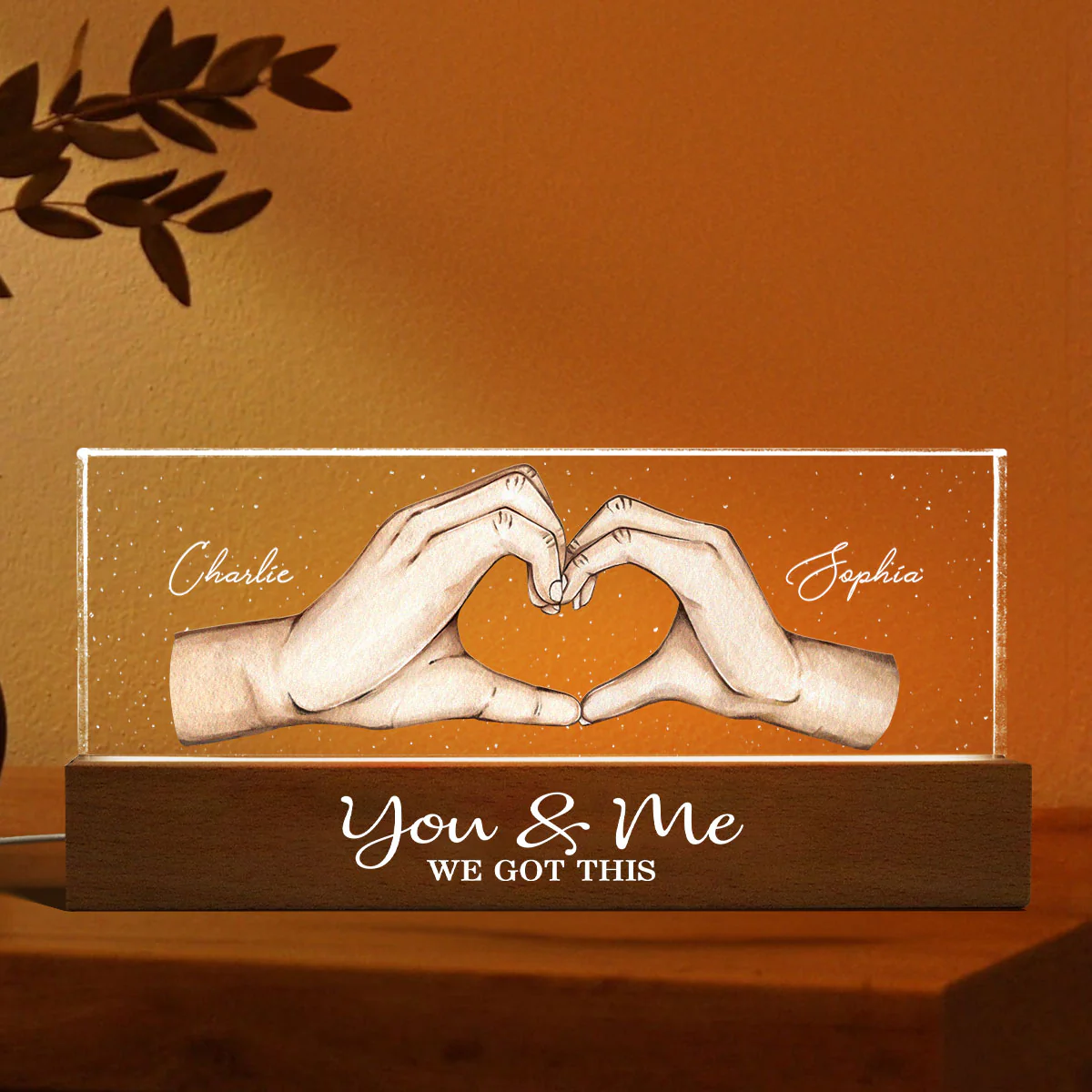 You Me We Got This Heart Hands Personalized Acrylic LED Night Light - Image 5