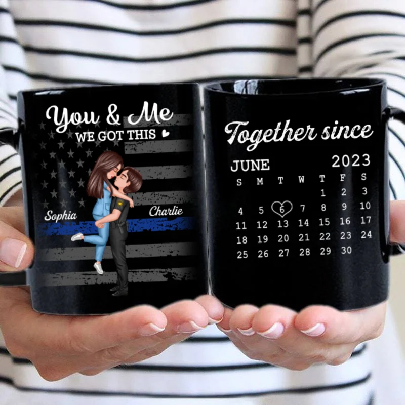 You & Me We Got This Hero Couple Hugging Kissing Anniversary Calendar Keepsake Personalized Mug - Image 8