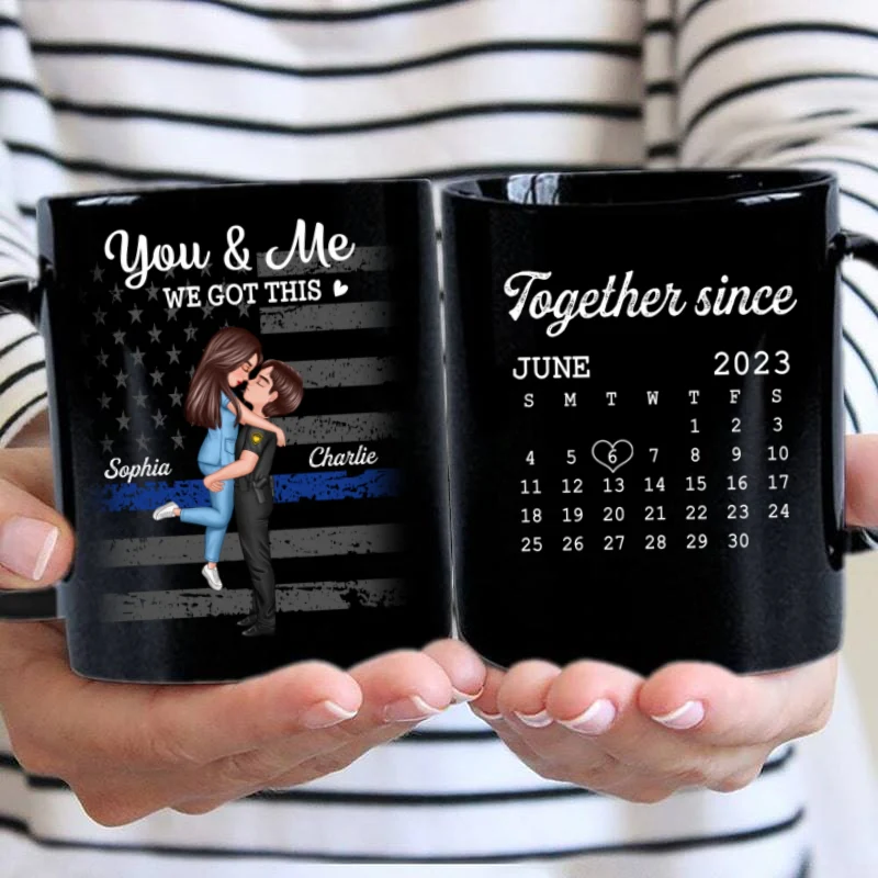 You & Me We Got This Hero Couple Hugging Kissing Anniversary Calendar Keepsake Personalized Mug - Image 9