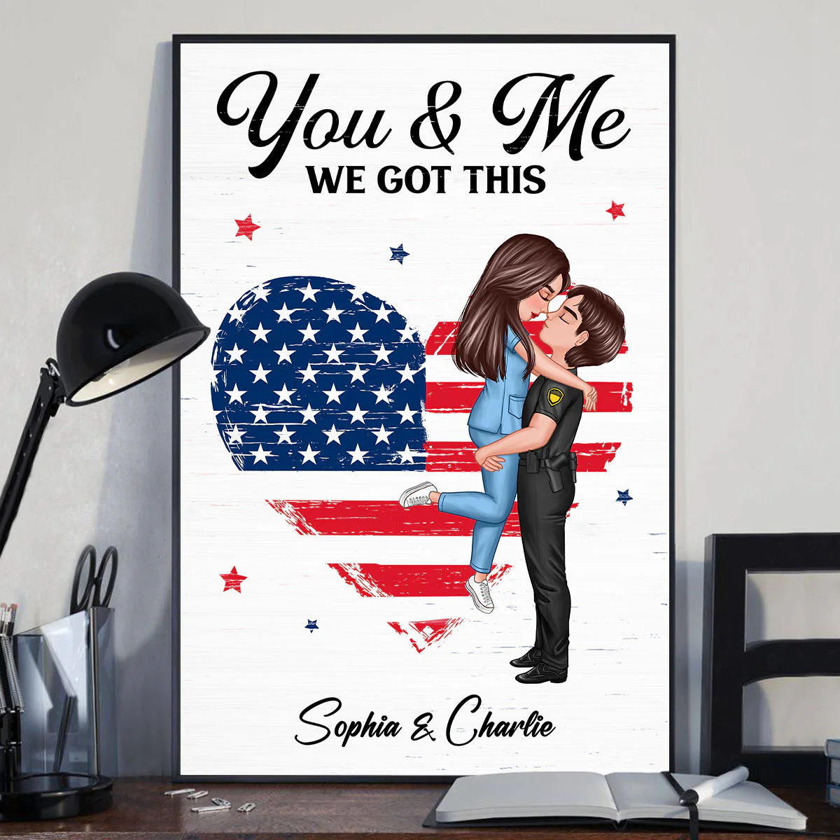 You & Me We Got This Hero Couple Hugging Kissing Nation Flag Heart Personalized Poster, Gift By Occupation, Anniversary Gift For Him, For Her - Image 5