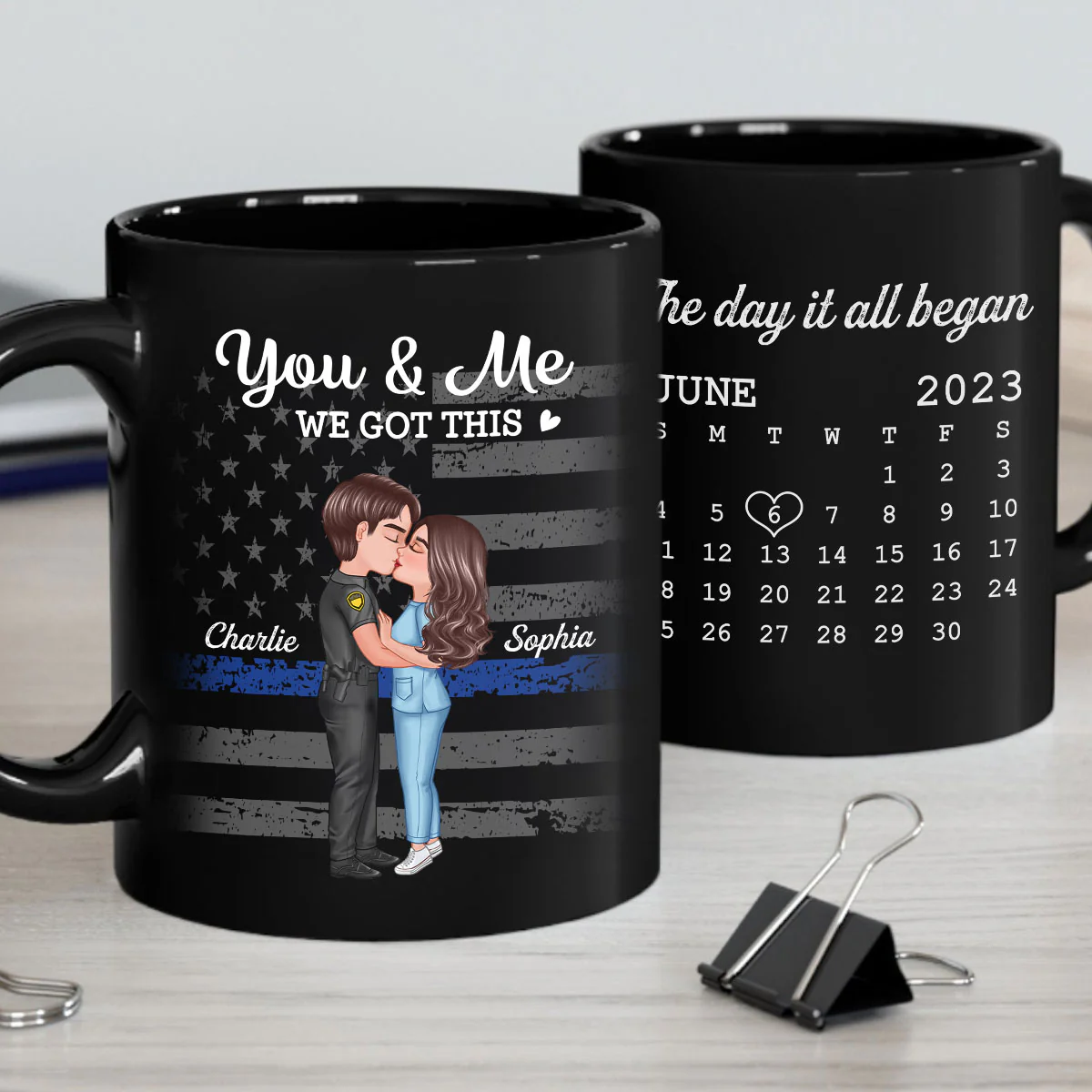 You & Me We Got This Hero Couple Kissing Anniversary Calendar Keepsake Personalized Mug - Image 5