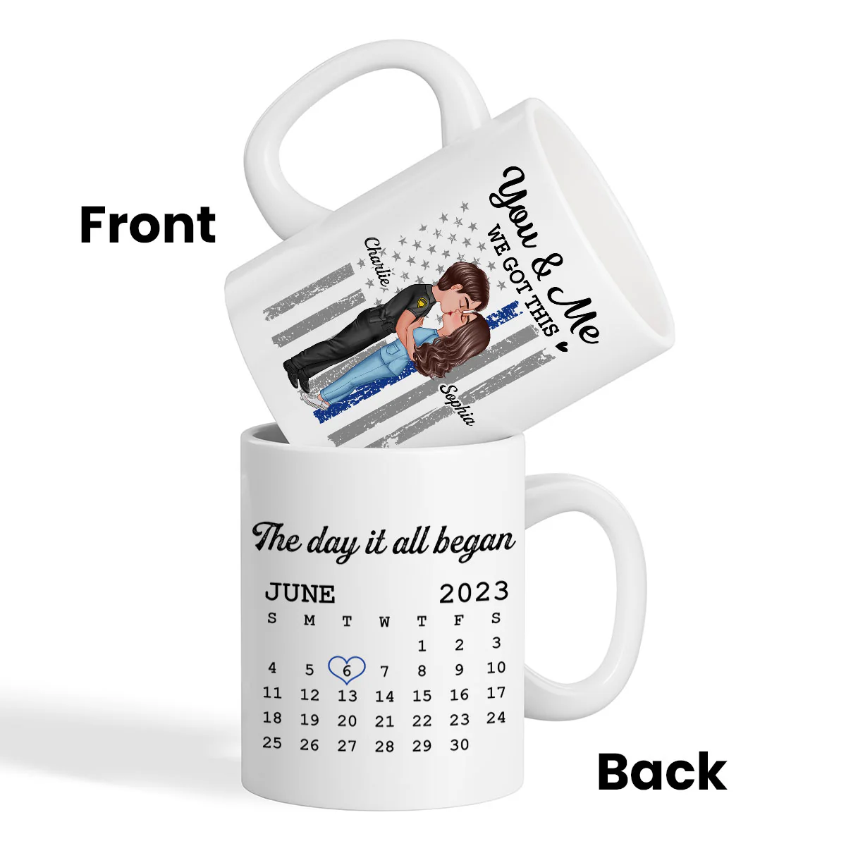 You & Me We Got This Hero Couple Kissing Anniversary Calendar Keepsake Personalized Mug - Image 4