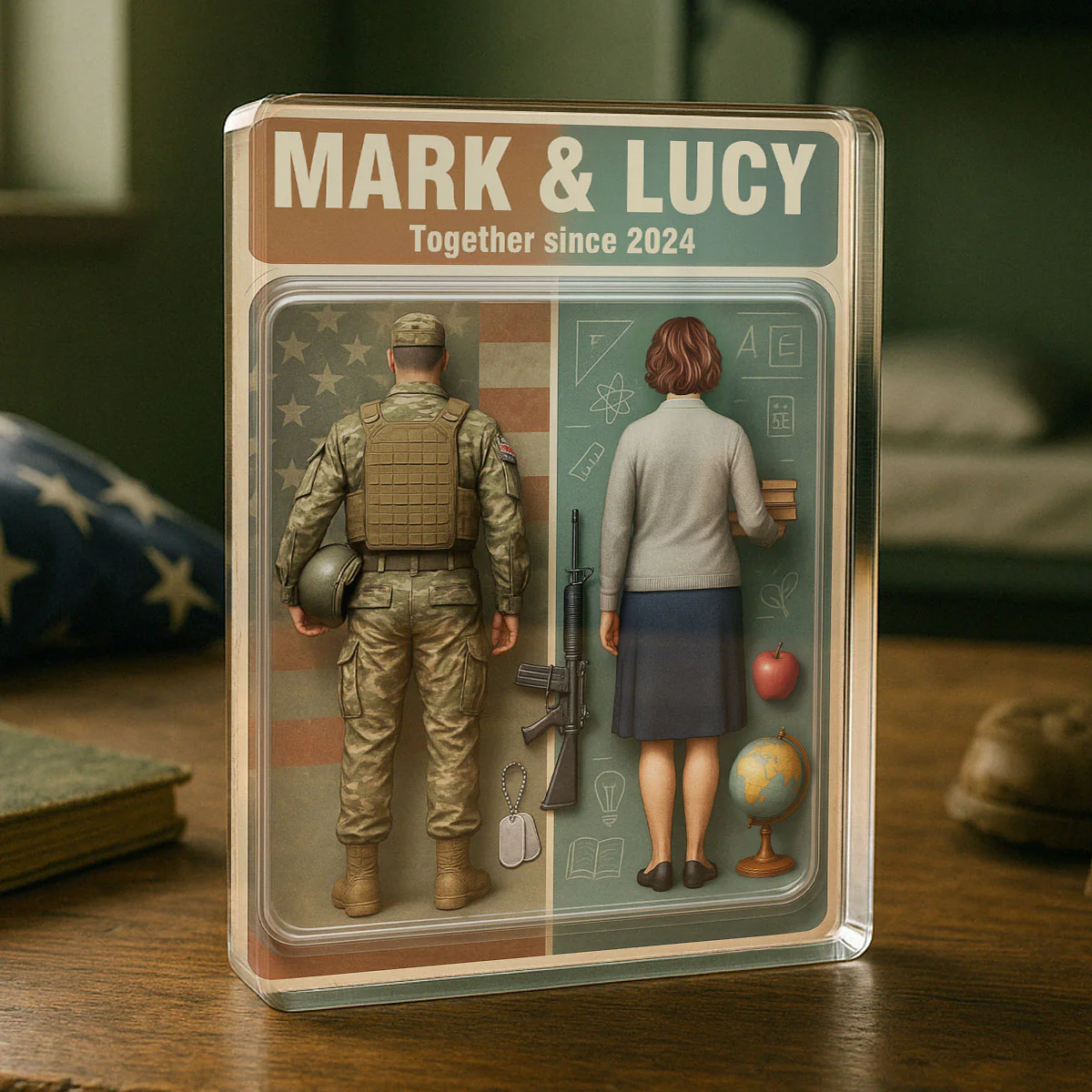 You & Me We Got This Military & Teacher Couple Realistic Figures Style Personalized Acrylic Block Plaque - Image 4
