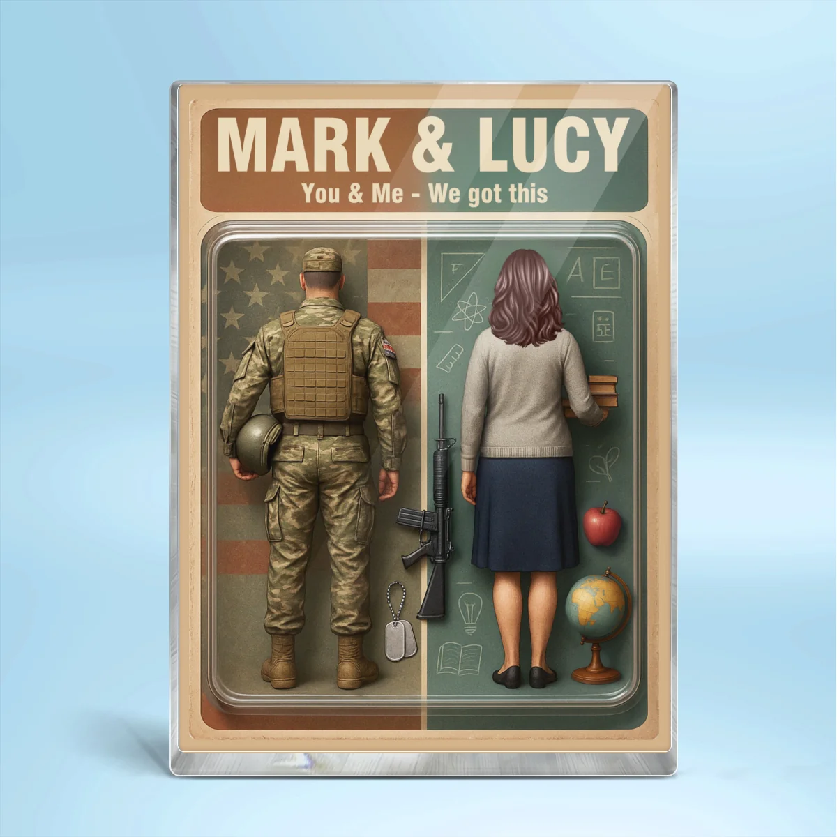 You & Me We Got This Military & Teacher Couple Realistic Figures Style Personalized Acrylic Block Plaque - Image 8