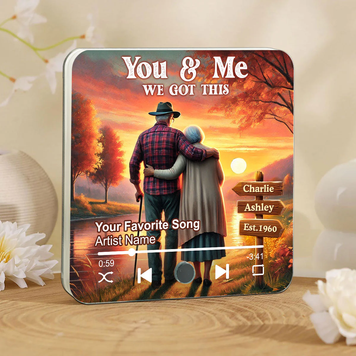 You & Me We Got This Old Couple At Lake Sunset Theme Personalized Music Fridge Magnet, Valentine's Gift For Her, Gift For Him - Image 3