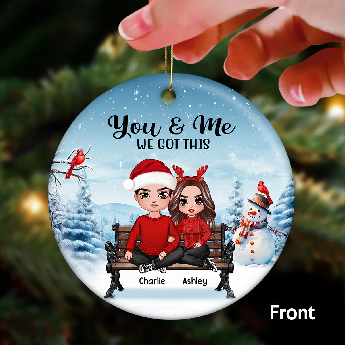 You & Me We Got This Pajamas Couple Sitting Anniversary Date Calendar Personalized Double Sided Circle Ornament - Image 2