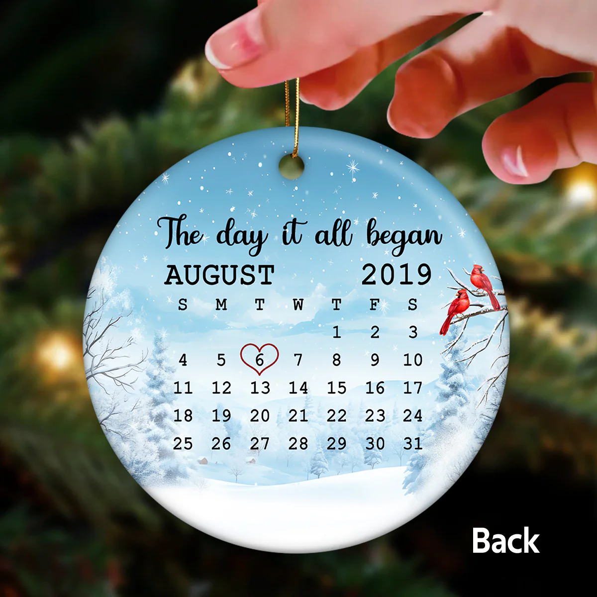 You & Me We Got This Pajamas Couple Sitting Anniversary Date Calendar Personalized Double Sided Circle Ornament - Image 3