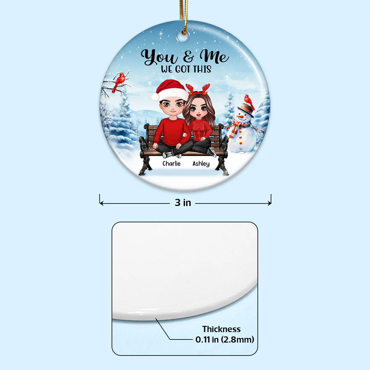 You & Me We Got This Pajamas Couple Sitting Anniversary Date Calendar Personalized Double Sided Circle Ornament - Image 4