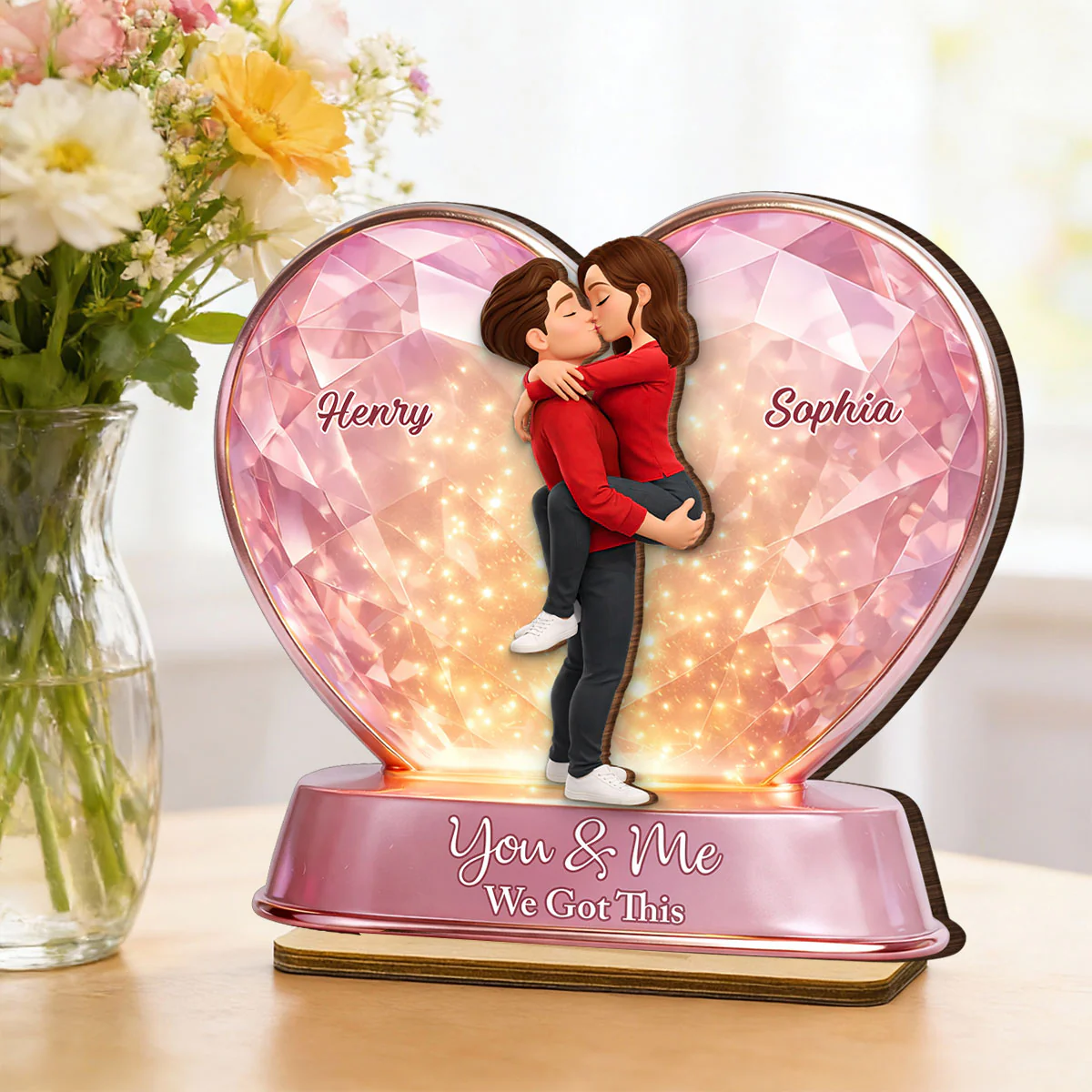 You & Me We Got This Pink Heart - Personalized 2-Layered Wooden Plaque - Anniversary, Valentine's Day Gift, Gift For Him, Gift For Her - Image 2