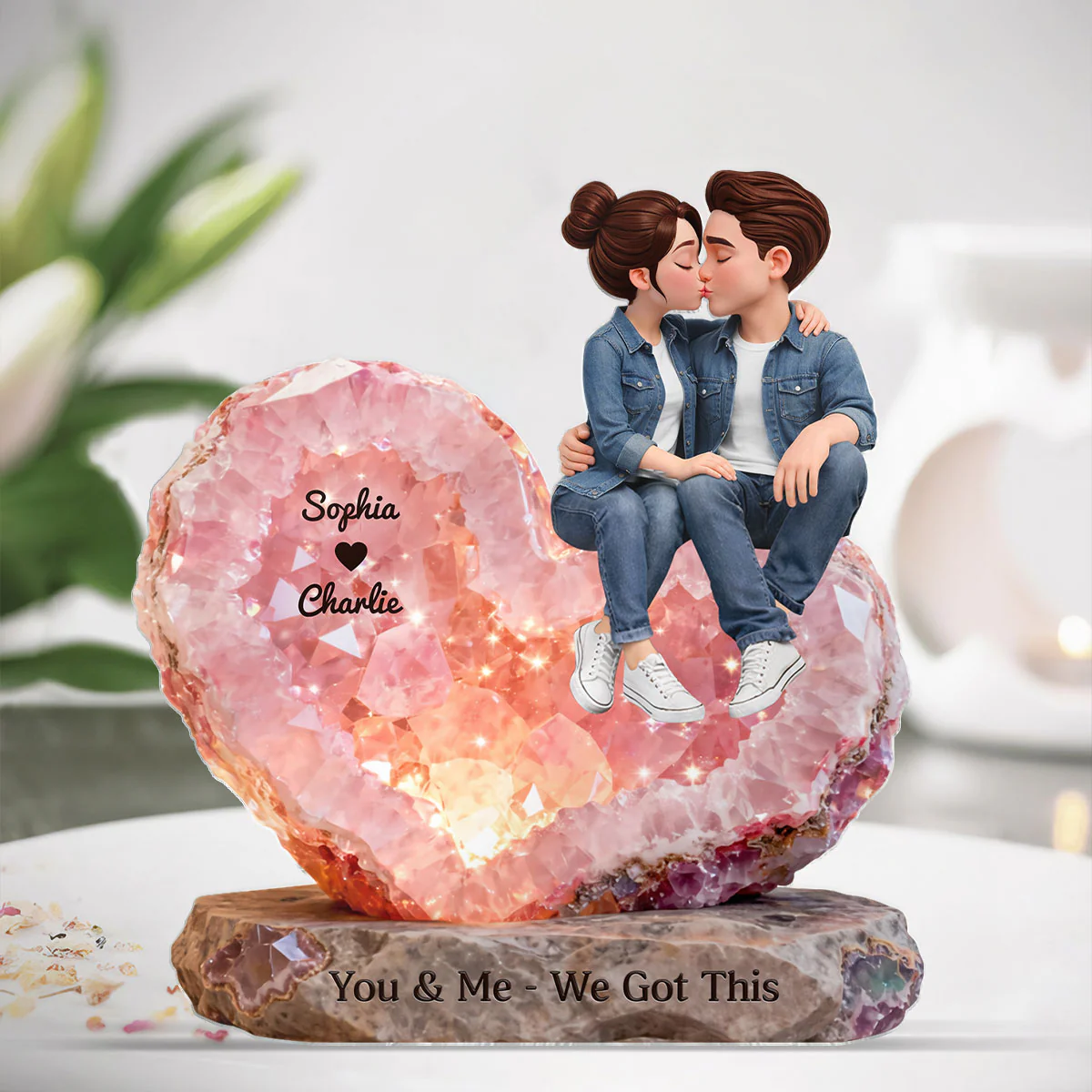 You & Me We Got This Rose Quartz Style - Personalized Acrylic Block Plaque - Anniversary, Valentine's Day Gift, Gift For Him, Gift For Her - Image 5