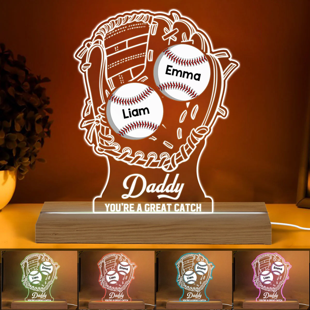 You‘re A Great Catch Baseball Mom Dad Personalized Custom Shaped Acrylic Plaque With LED Night Light