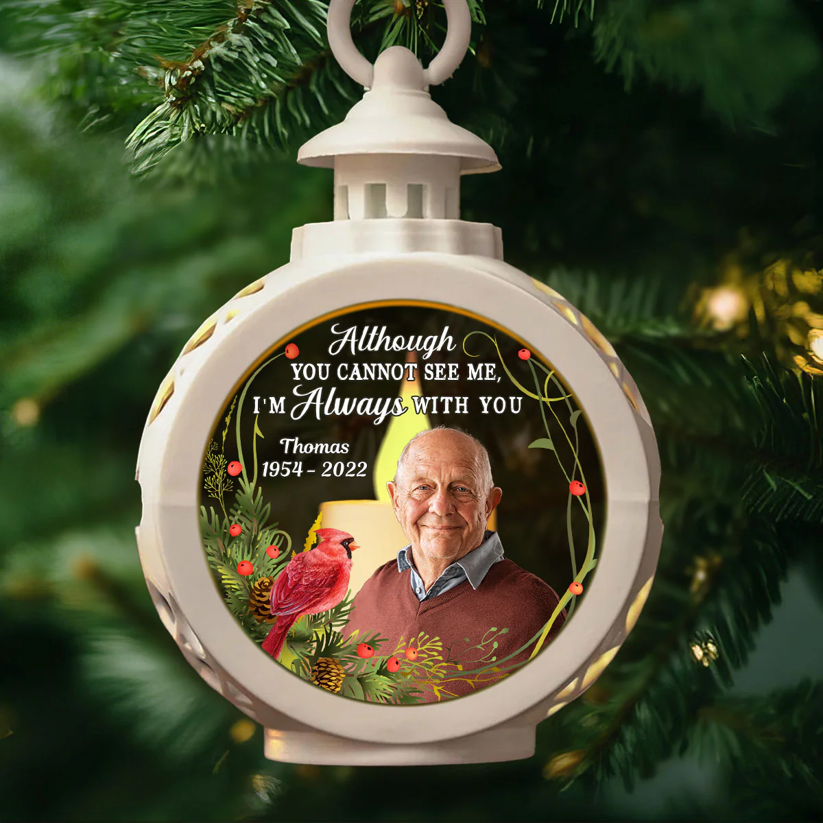 Your Light Will Always Shine In My Heart Memorial Keepsake Photo Upload Personalized Lantern Ornament - Image 2