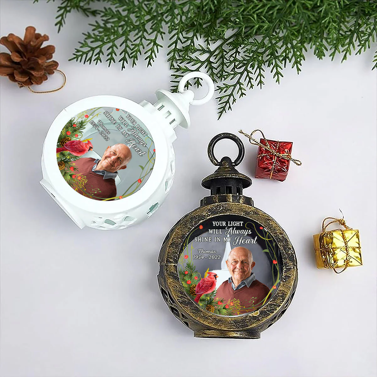 Your Light Will Always Shine In My Heart Memorial Keepsake Photo Upload Personalized Lantern Ornament - Image 4